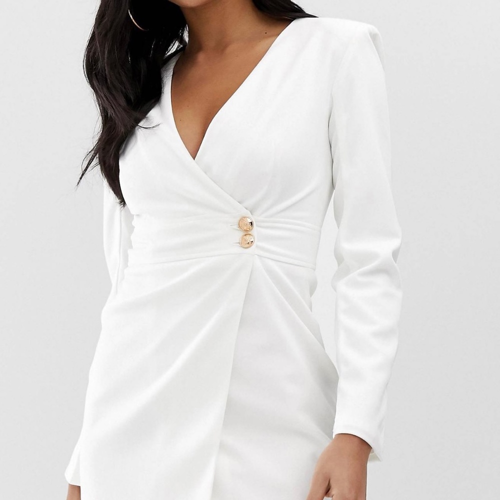 Club L White Wrap From Button Detail Dress
